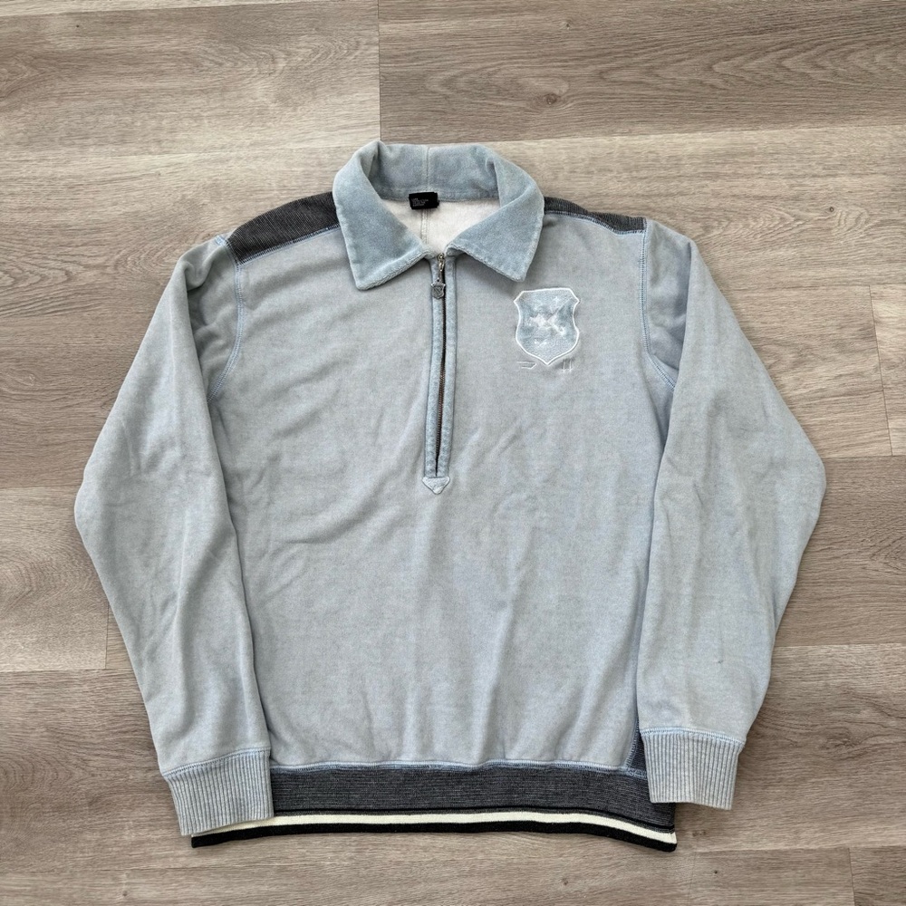 Diesel Velour Zip Fleece Track Jacket Sweatshirt Light Blue Tag XL *Fits Men’s